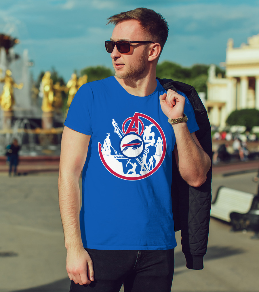 Buffalo Bills Avengers Crossover Logo Blue T-Shirt