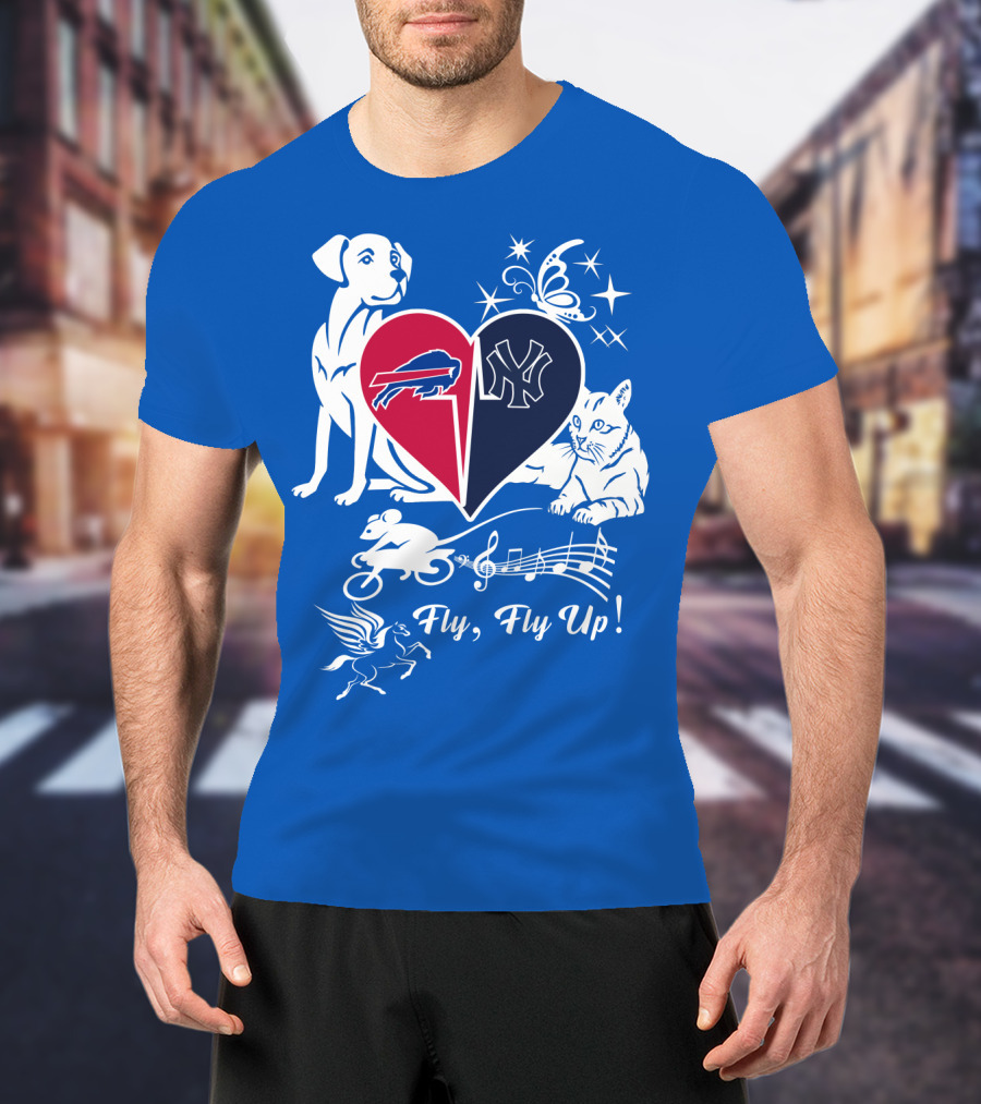 Buffalo Bills New York Yankees Heart Fly Fly Up Dog Cat Pegasus Butterfly T-Shirt