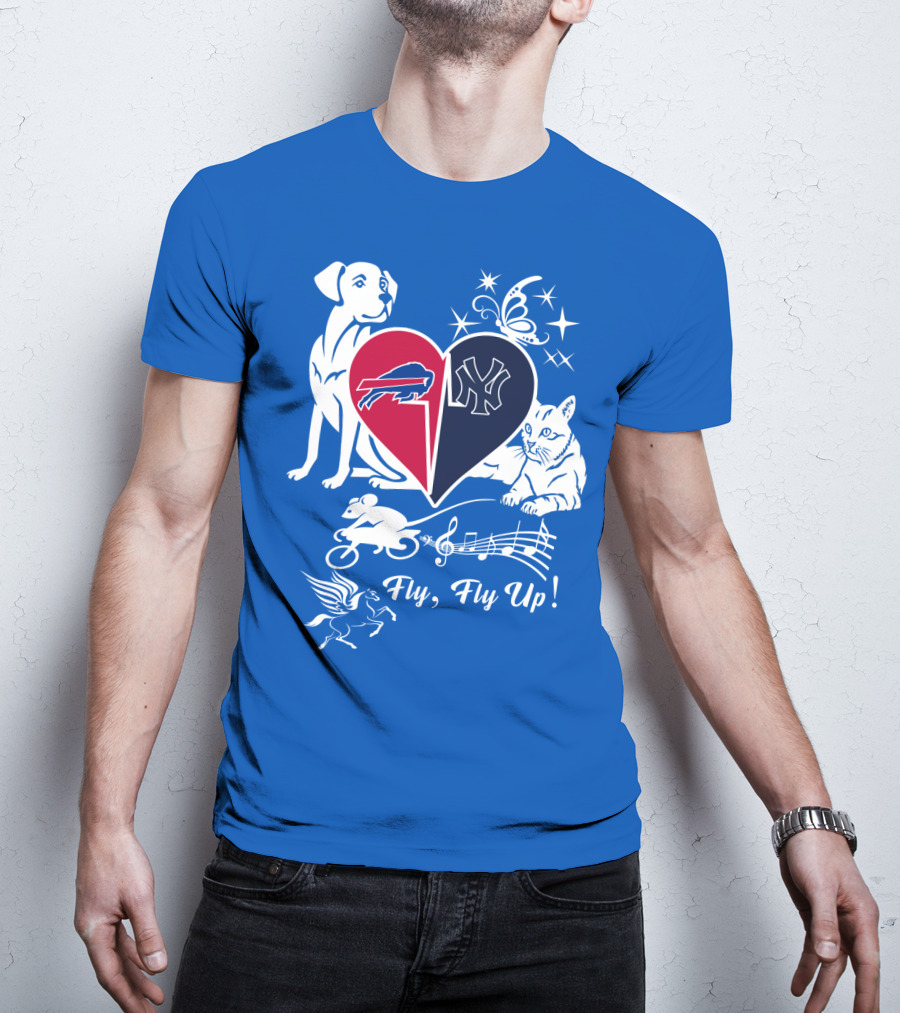 Buffalo Bills New York Yankees Heart Fly Fly Up Dog Cat Pegasus Butterfly T-Shirt
