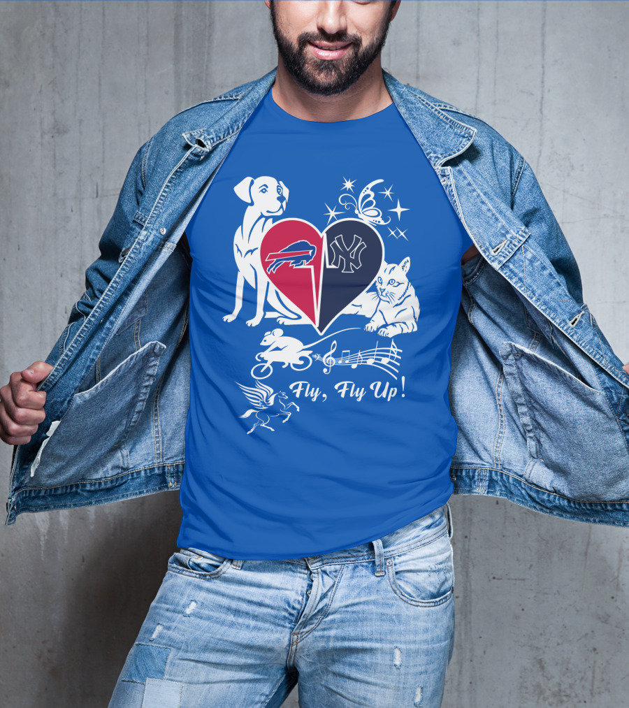 Buffalo Bills New York Yankees Heart Fly Fly Up Dog Cat Pegasus Butterfly T-Shirt