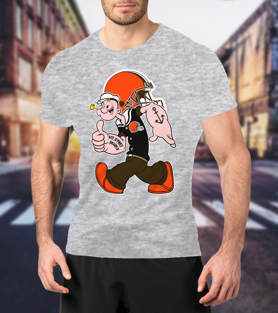 Browns Popeye My Strength Begins Football Helmet Anchor Tattoo T-Shirt