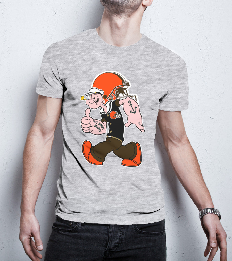 Browns Popeye My Strength Begins Football Helmet Anchor Tattoo T-Shirt