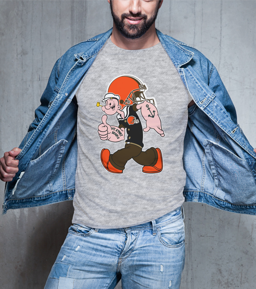 Browns Popeye My Strength Begins Football Helmet Anchor Tattoo T-Shirt