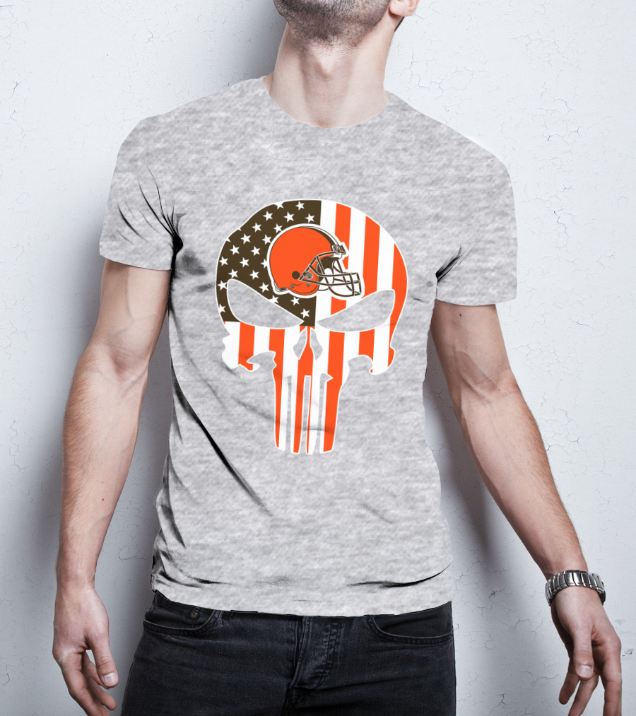 Browns American Flag Skull Helmet T-Shirt