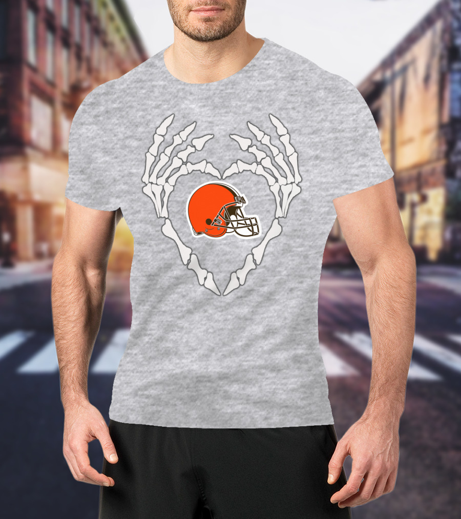 Cleveland Browns Helmet Skeleton Heart T-Shirt