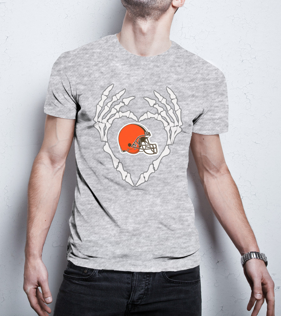 Cleveland Browns Helmet Skeleton Heart T-Shirt