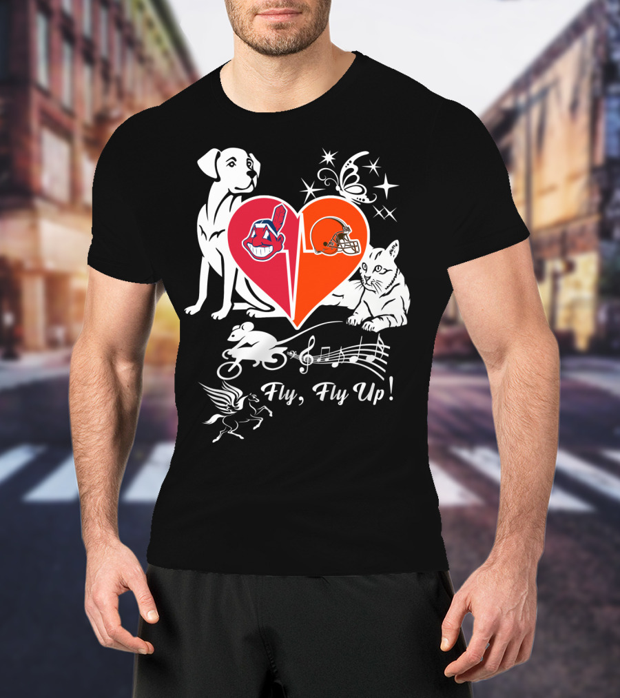 Fly Fly Up Browns Indians Dog Cat Heart Butterfly Music Notes T-Shirt