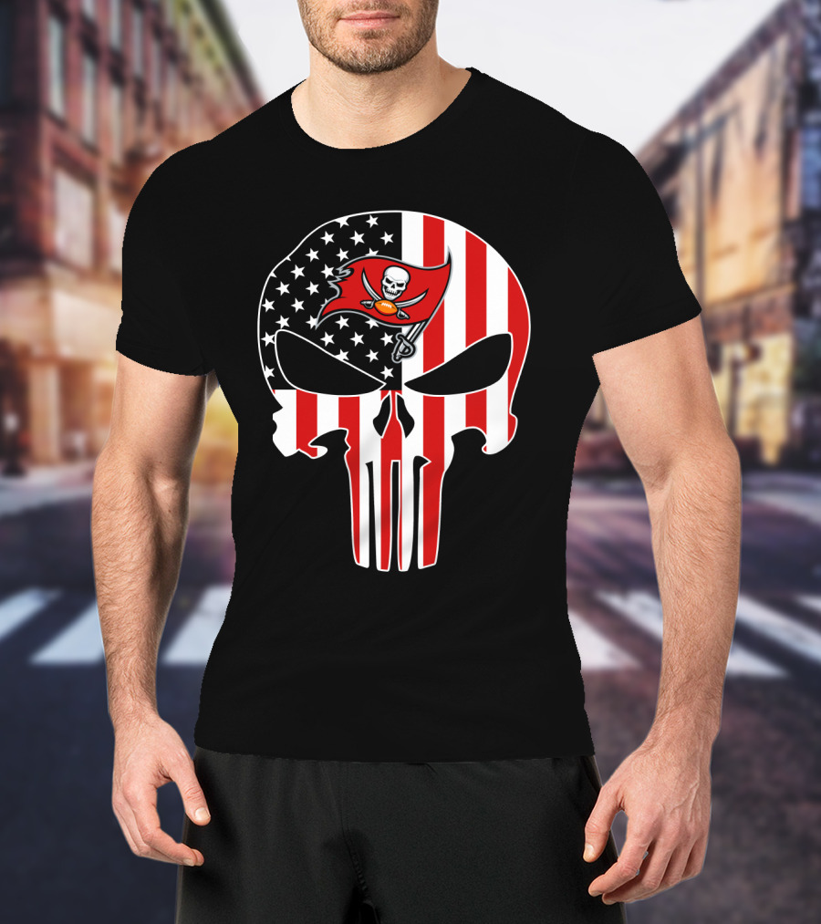 Buccaneers Punisher Skull American Flag T-Shirt
