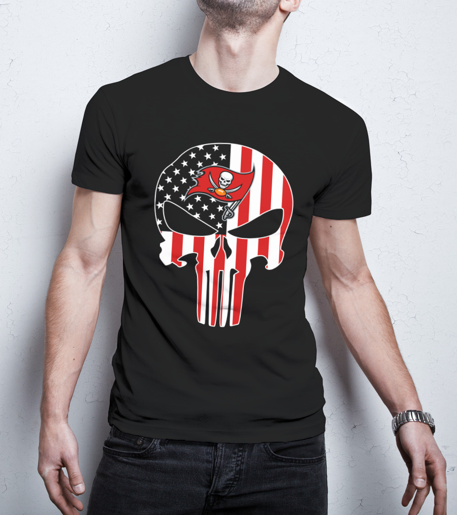 Buccaneers Punisher Skull American Flag T-Shirt