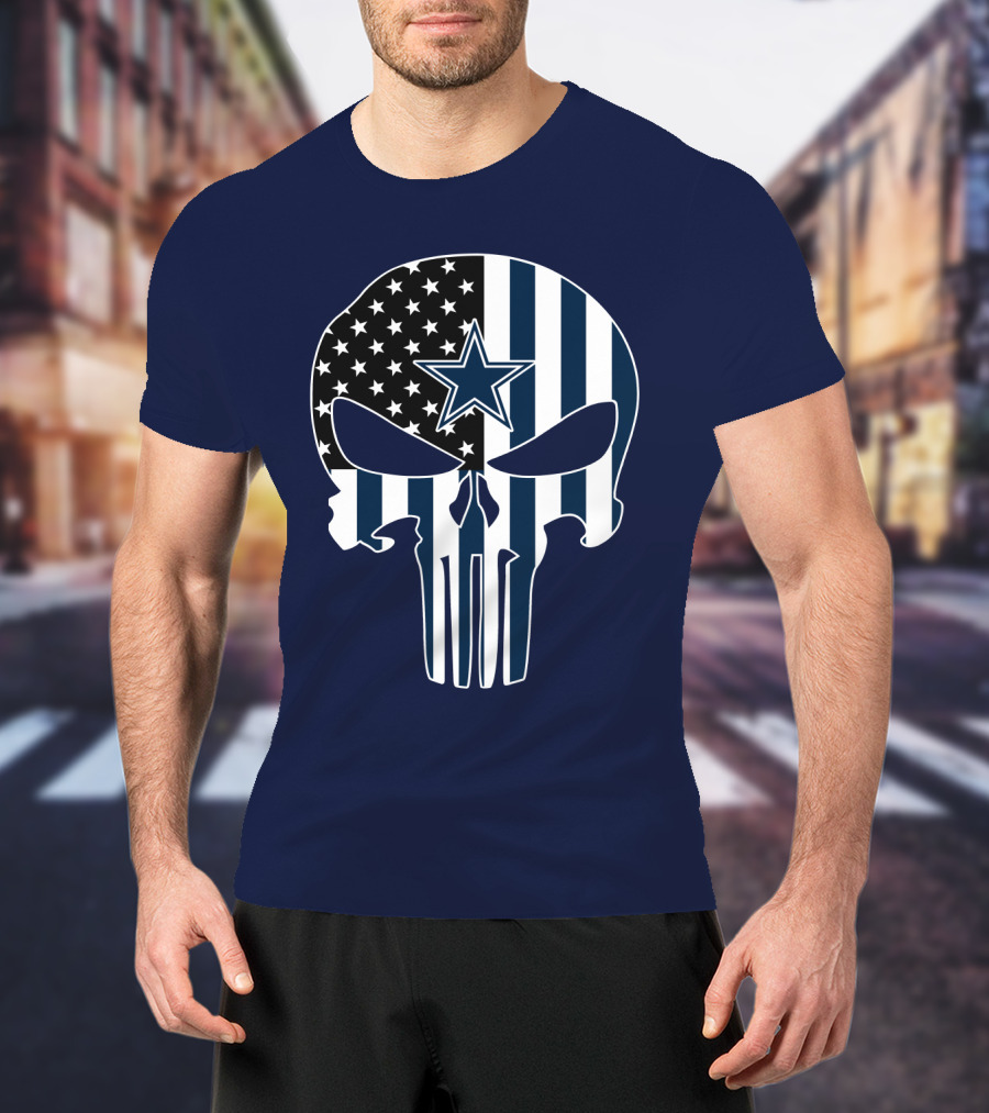 Cowboys Skull With Star And American Flag T-Shirt