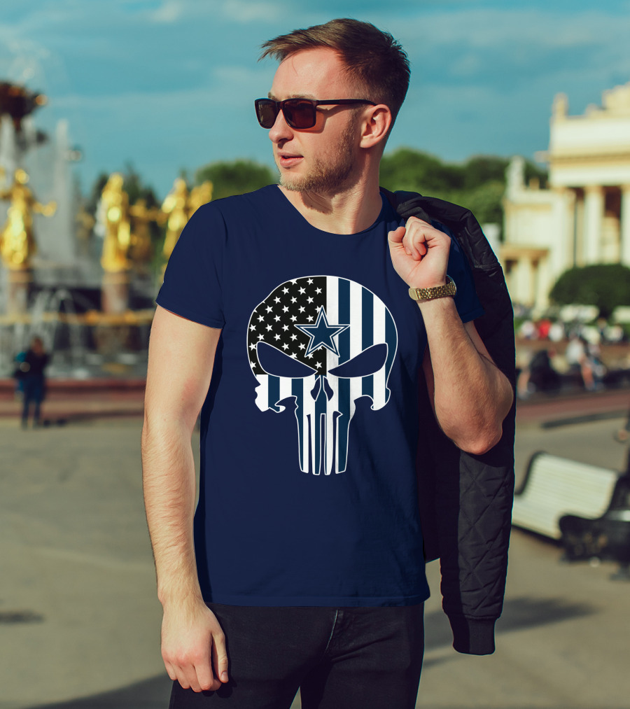 Cowboys Skull With Star And American Flag T-Shirt