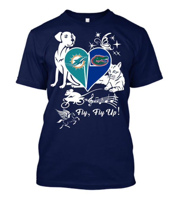 Miami Dolphins Florida Gators Heart Fly Fly Up! T-Shirt