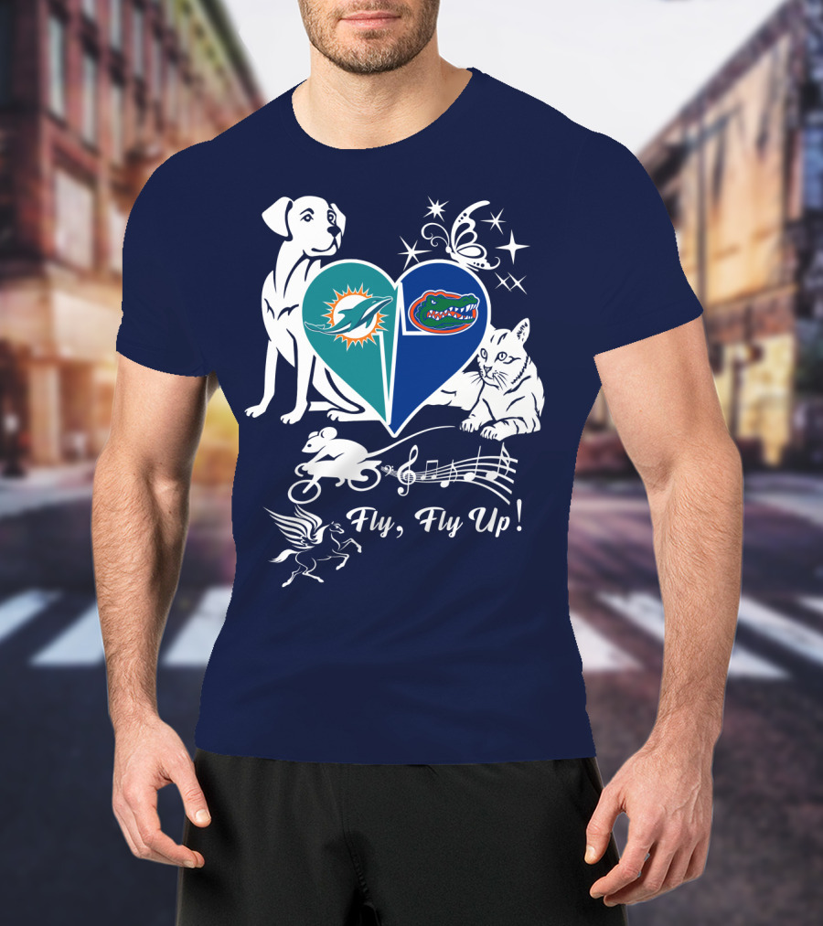 Miami Dolphins Florida Gators Heart Fly Fly Up! T-Shirt