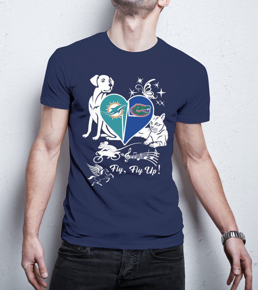 Miami Dolphins Florida Gators Heart Fly Fly Up! T-Shirt