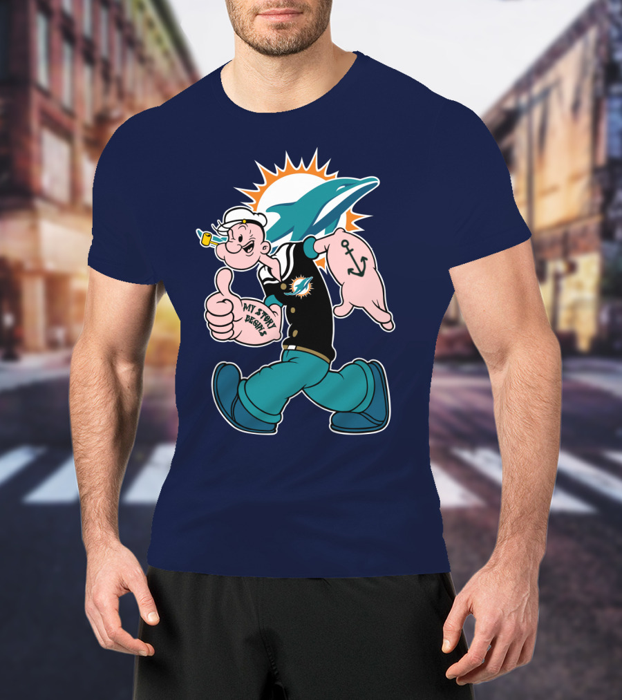 Miami Dolphins Popeye My Jerry Beat Navy Blue T-Shirt