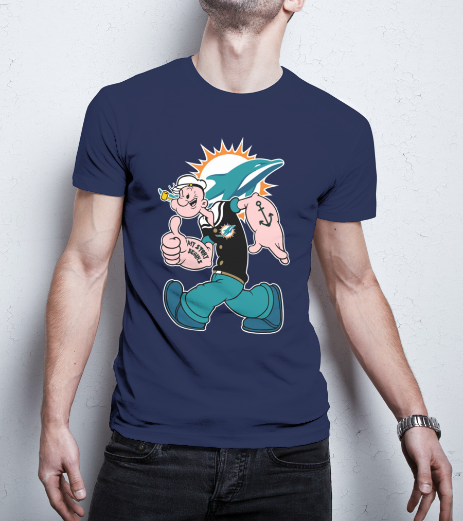 Miami Dolphins Popeye My Jerry Beat Navy Blue T-Shirt