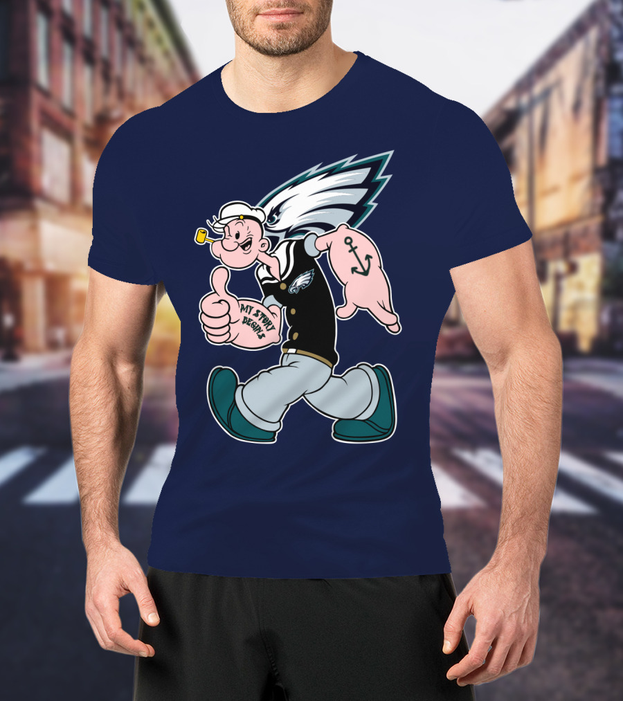 Popeye My Story Begins Philadelphia Eagles Anchor Navy Blue T-Shirt