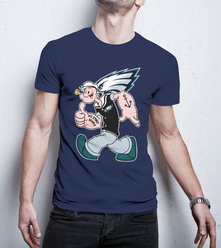 Popeye My Story Begins Philadelphia Eagles Anchor Navy Blue T-Shirt