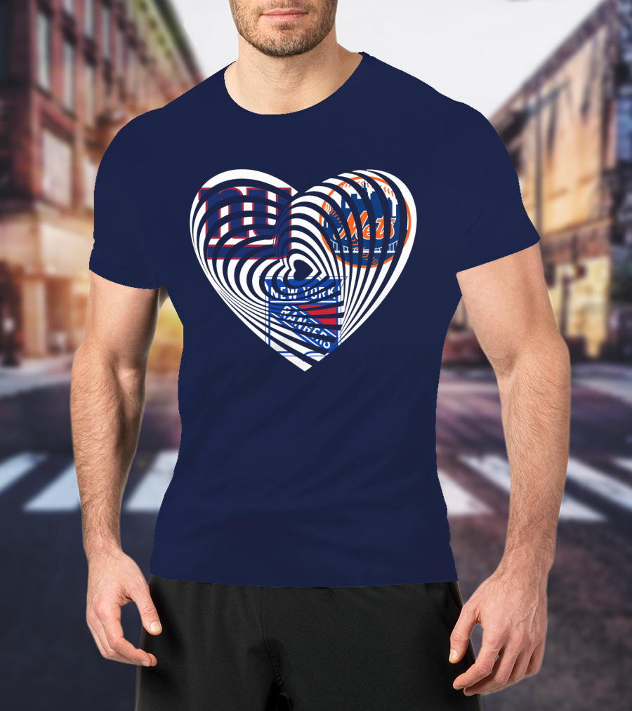New York Giants Mets Rangers Heart T-Shirt