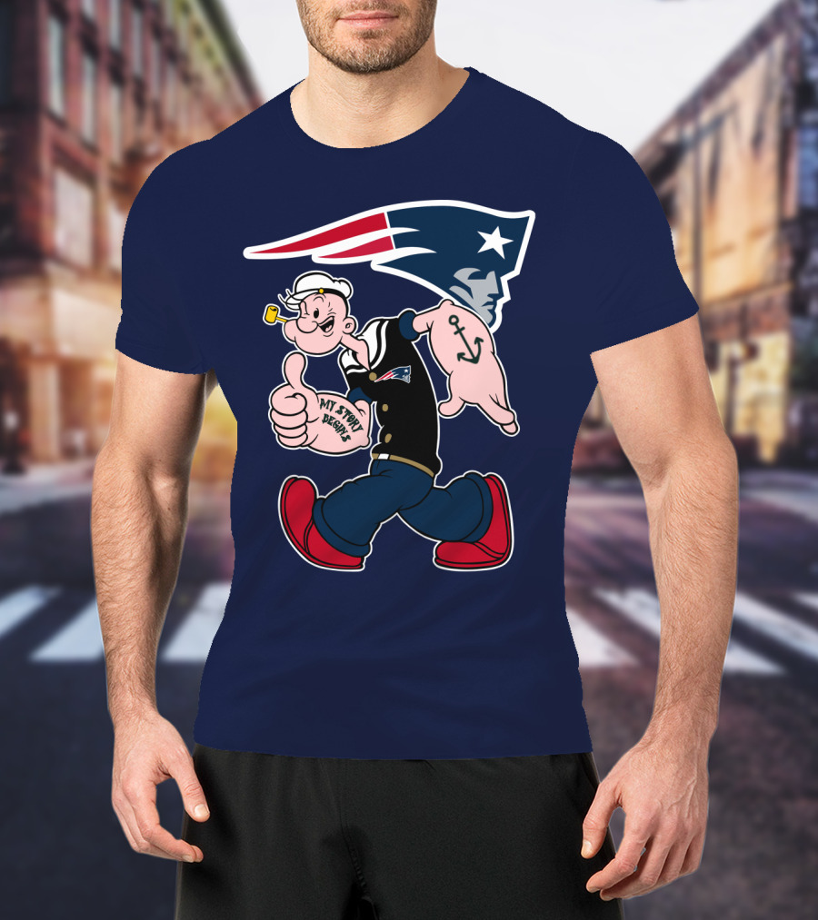 New England Patriots Popeye My Forty Defense Anchor Navy T-Shirt