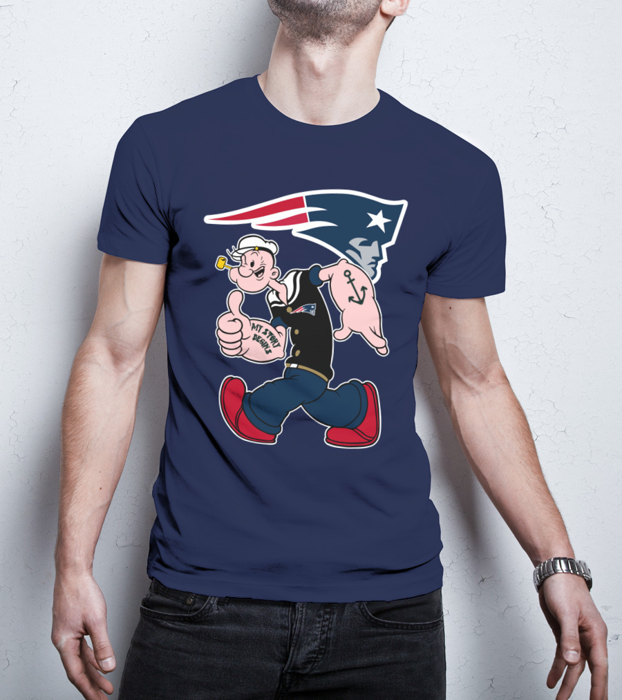 New England Patriots Popeye My Forty Defense Anchor Navy T-Shirt