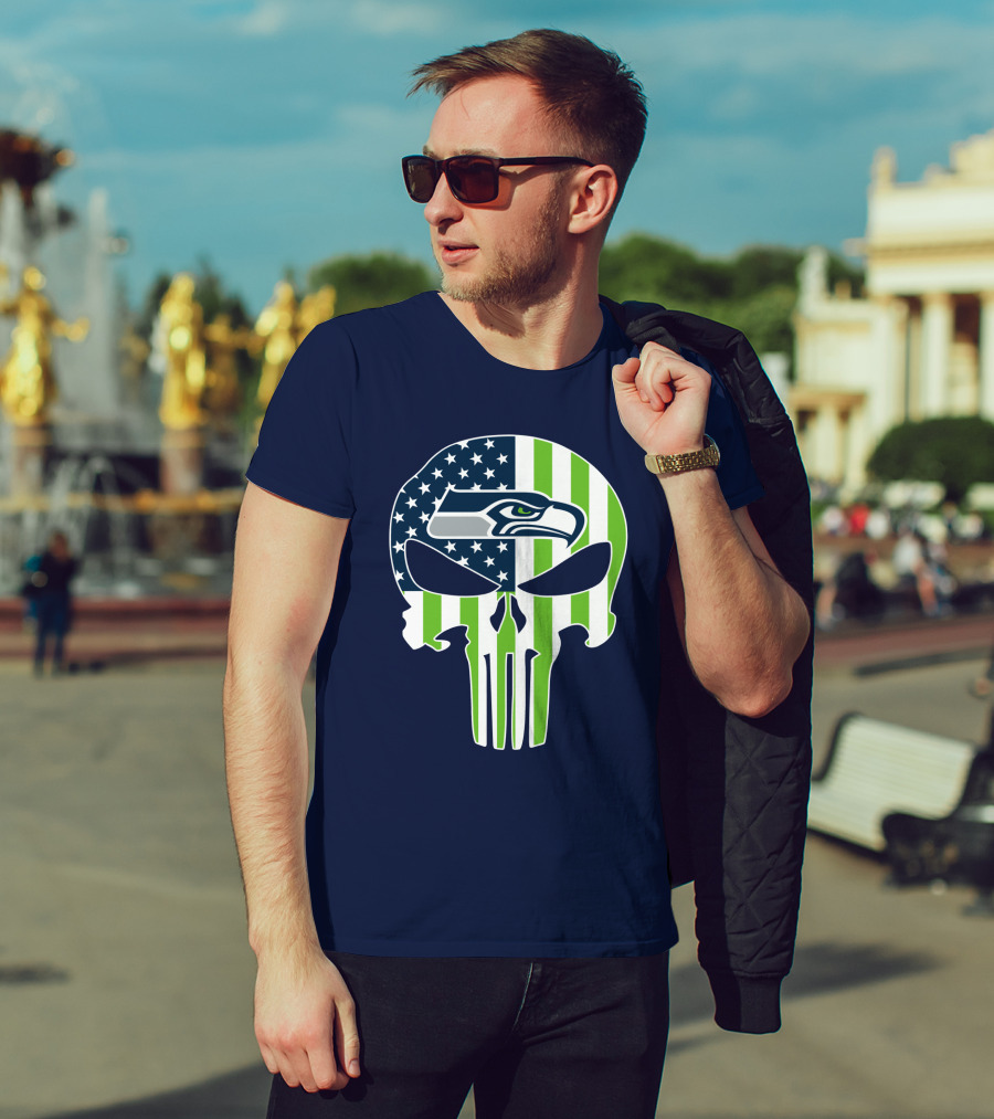 Seahawks American Flag Punisher Skull T-Shirt
