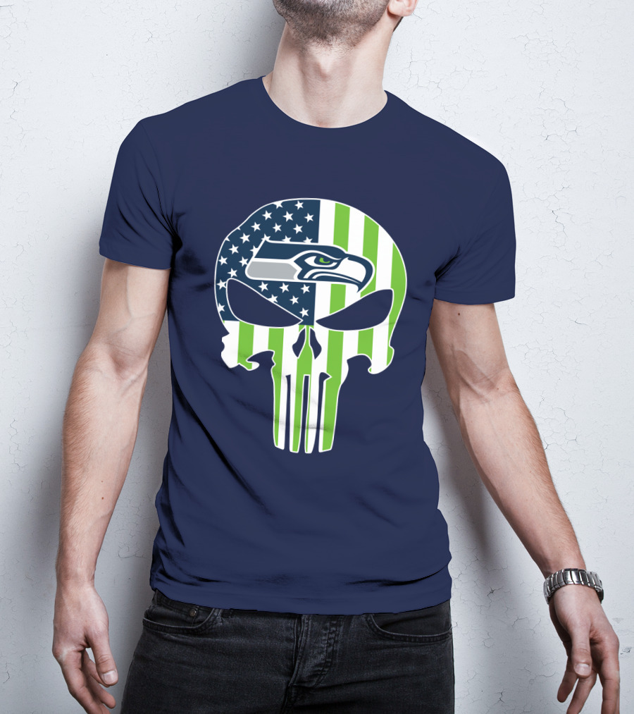 Seahawks American Flag Punisher Skull T-Shirt
