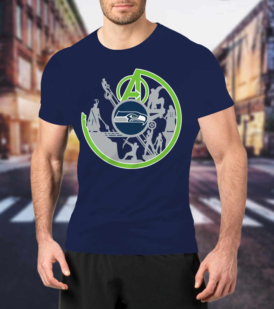 Seahawks Avengers Crossover Logo Silhouettes T-Shirt