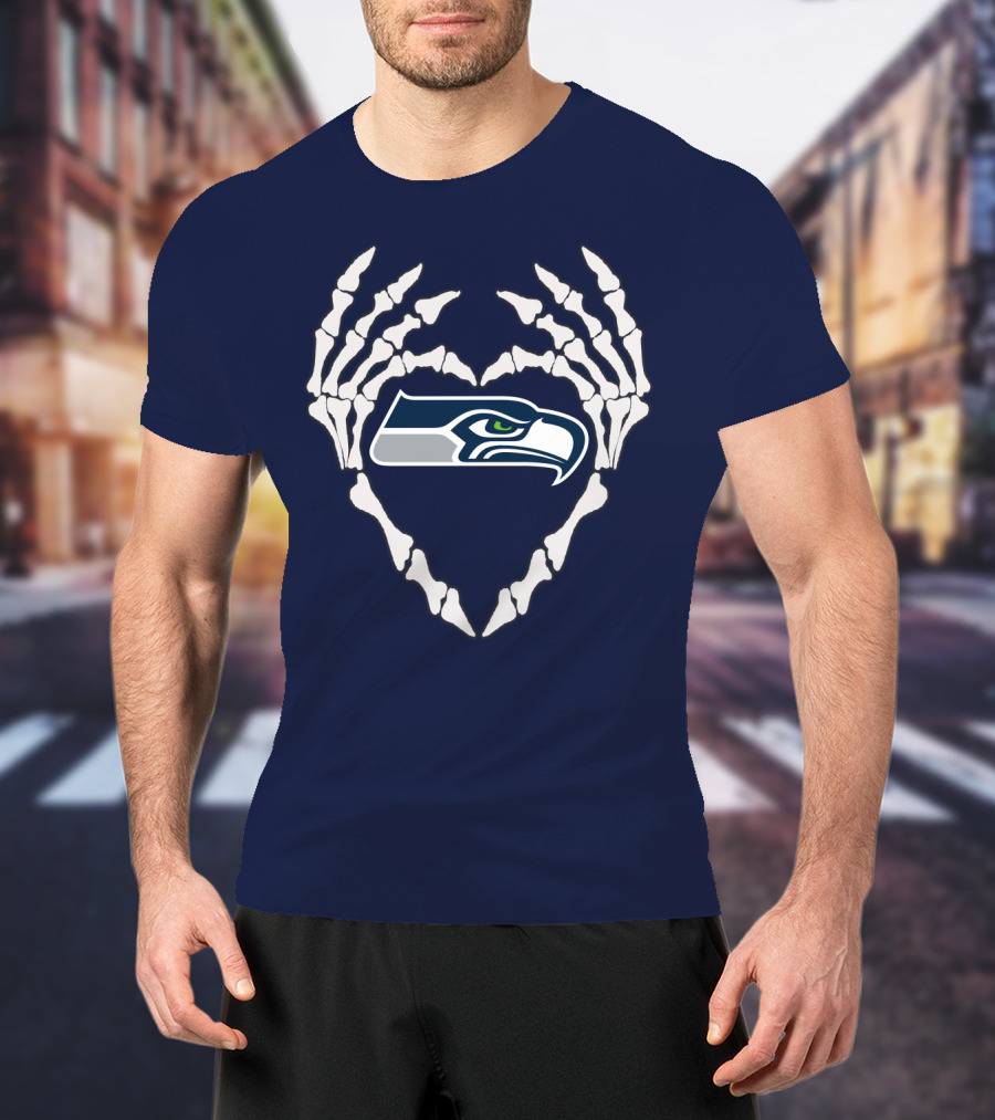 Seahawks Skull Bones Heart T-Shirt