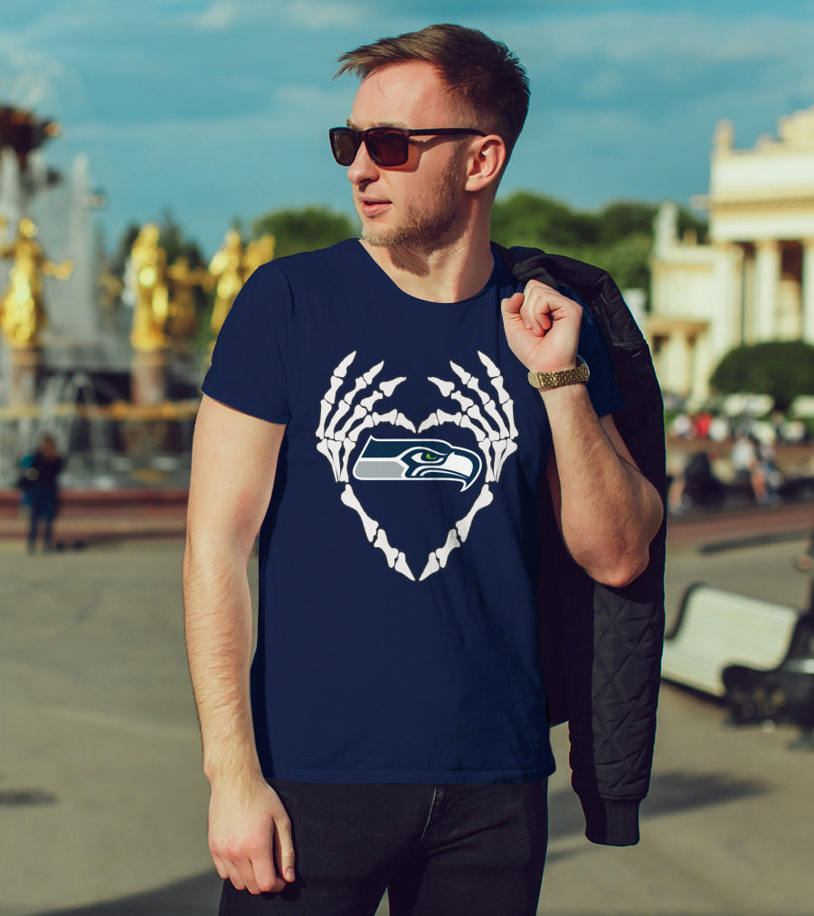 Seahawks Skull Bones Heart T-Shirt