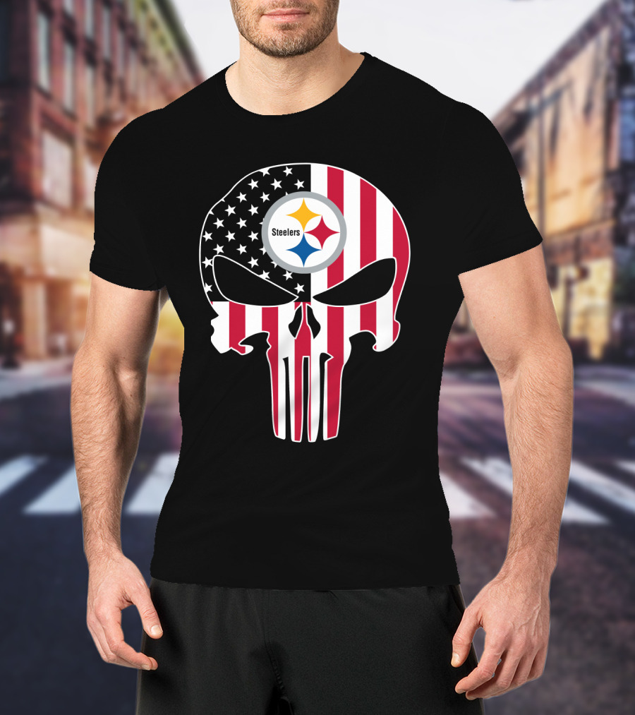Steelers Skull American Flag T-Shirt