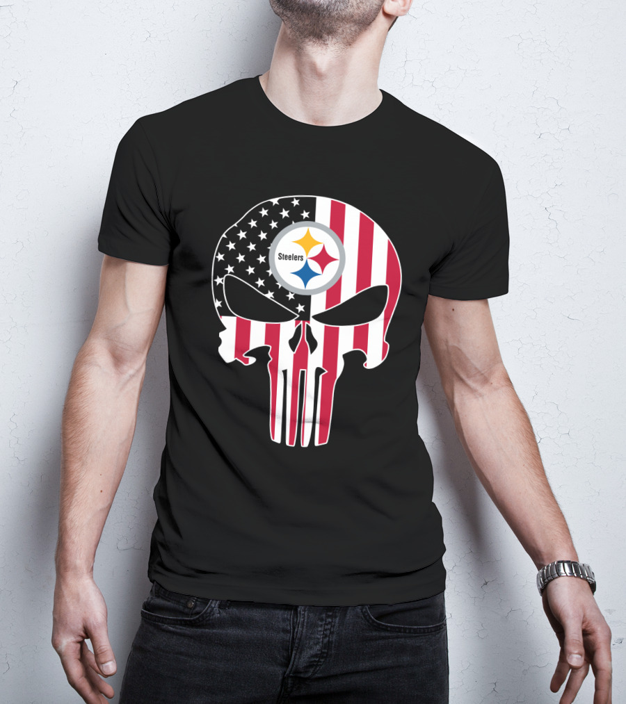 Steelers Skull American Flag T-Shirt