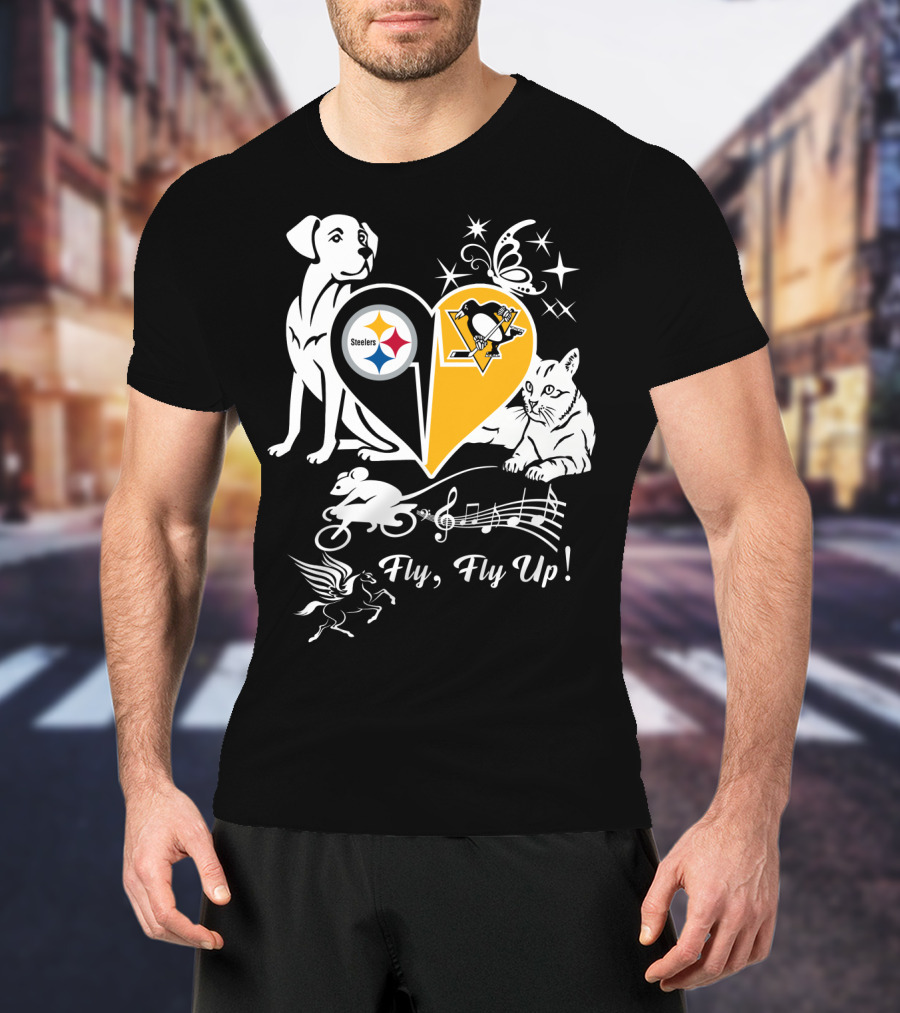 Steelers Penguins Fly Fly Up Music Butterfly Dog Cat Mouse Pegasus T-Shirt