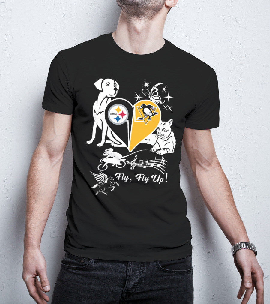 Steelers Penguins Fly Fly Up Music Butterfly Dog Cat Mouse Pegasus T-Shirt