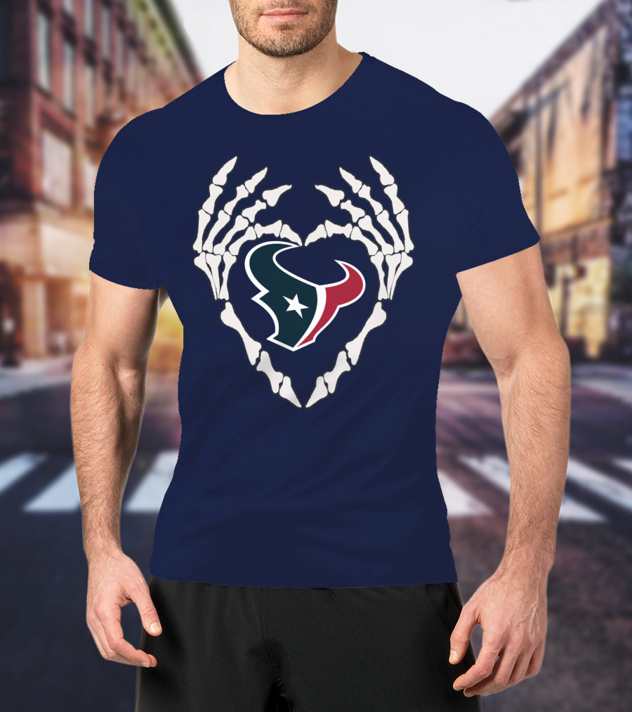 Texans Skeleton Hands Heart T-Shirt