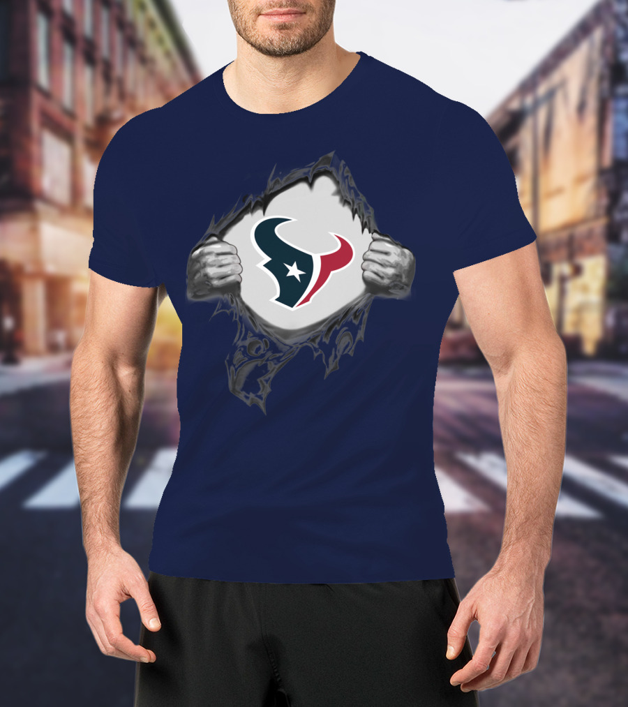 Texans Strong Bull Logo Rip Patriots T-Shirt