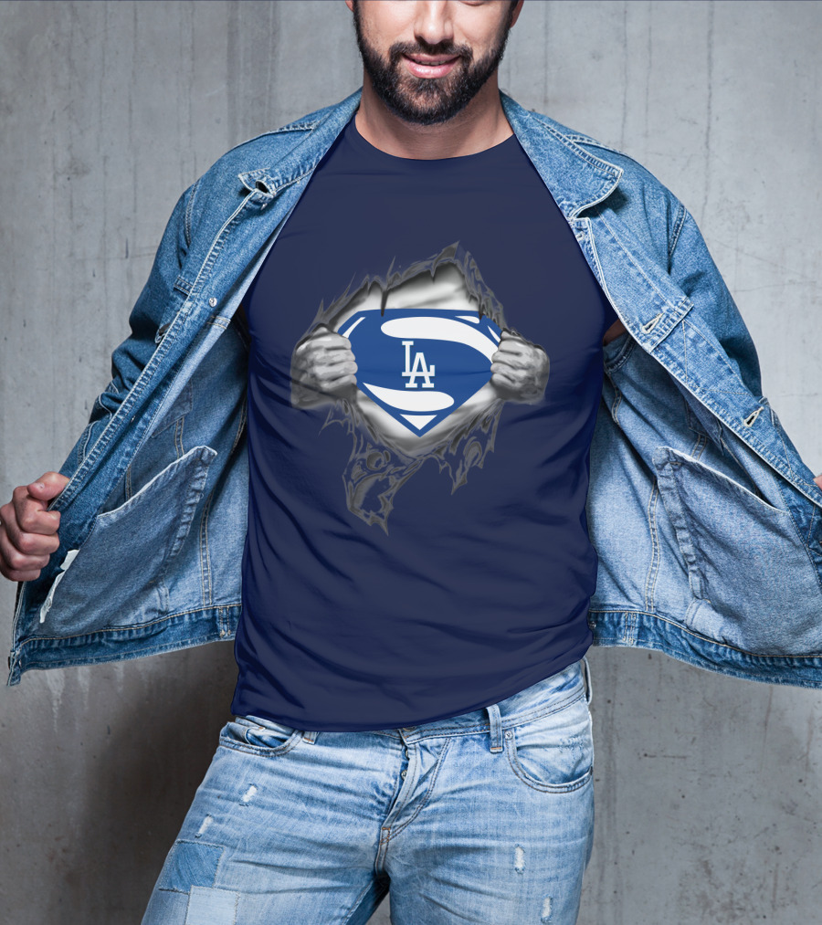 Superman Style Los Angeles Dodgers Logo On Blue T-Shirt