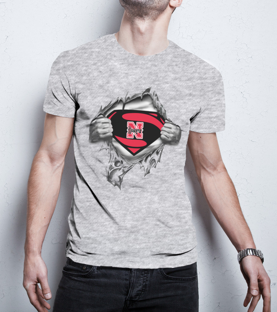 Nebraska Cornhuskers N Huskers Emblem Inside Steel Superhero Suit T-Shirt