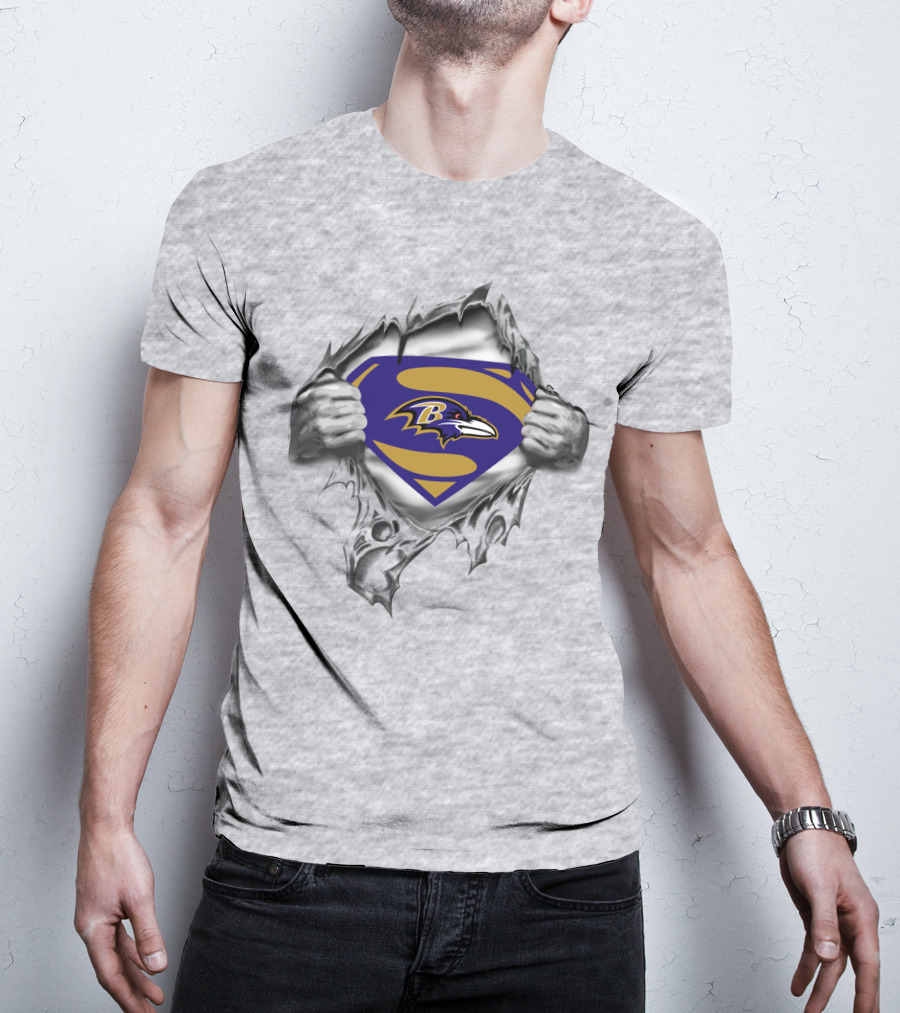 Baltimore Ravens Superhero Emblem Rip Through T-Shirt
