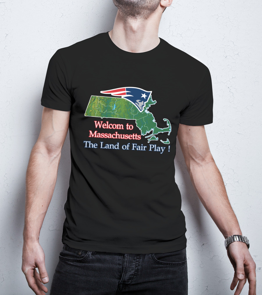 Welcome To Massachusetts The Land Of Fair Play Patriotic Map T-Shirt