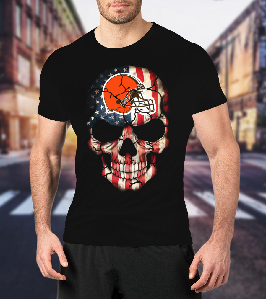 Cleveland Browns American Flag Skull T-Shirt
