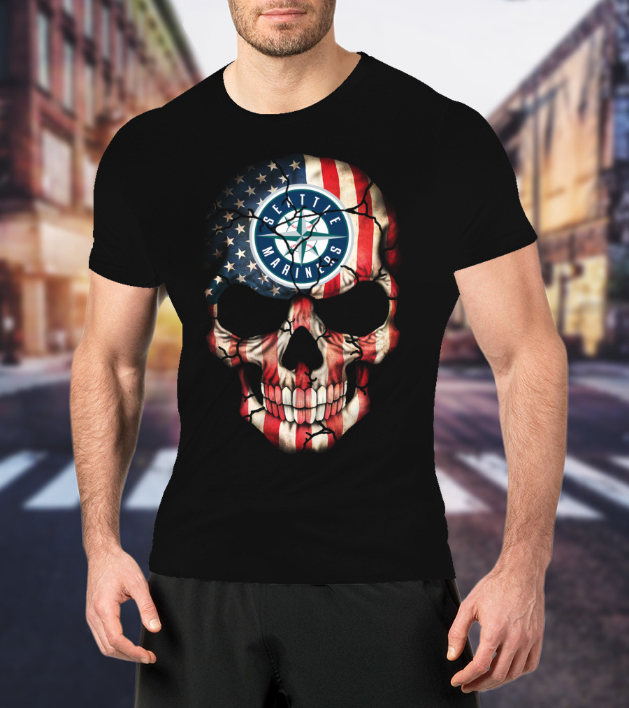 Seattle Mariners American Flag Skull T-Shirt