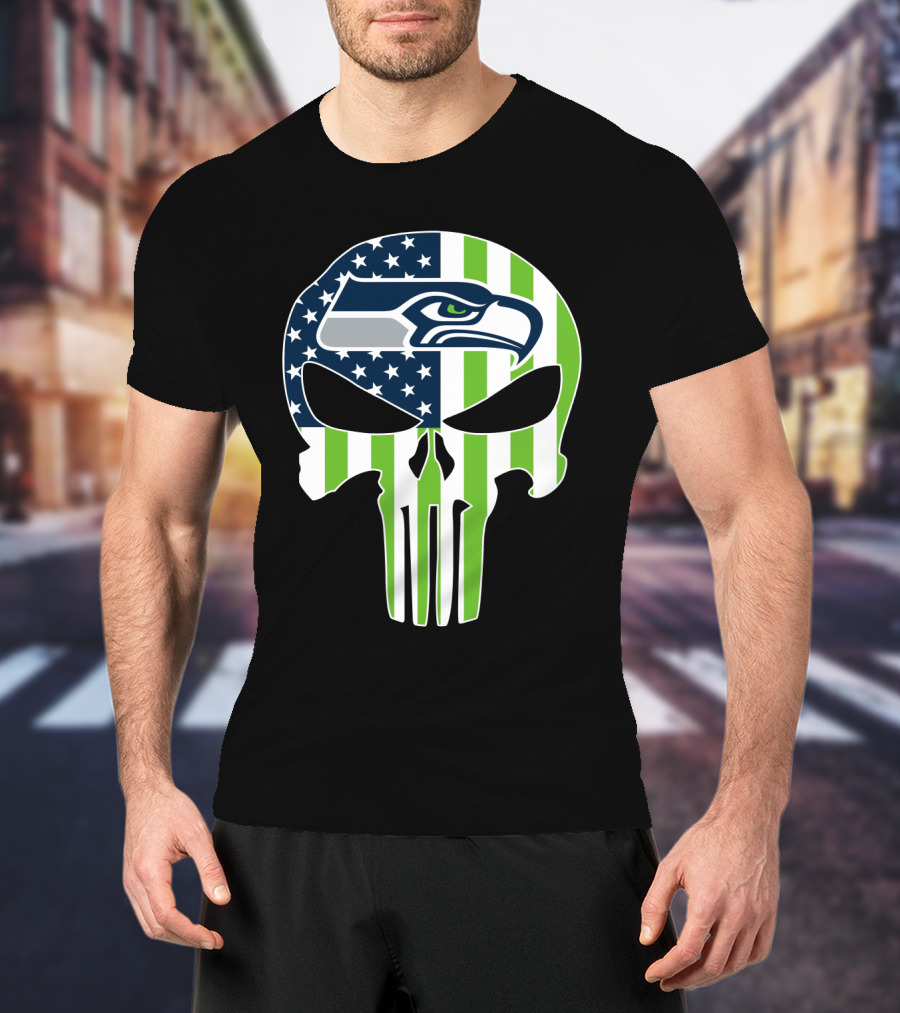 Seahawks Skull American Flag T-Shirt