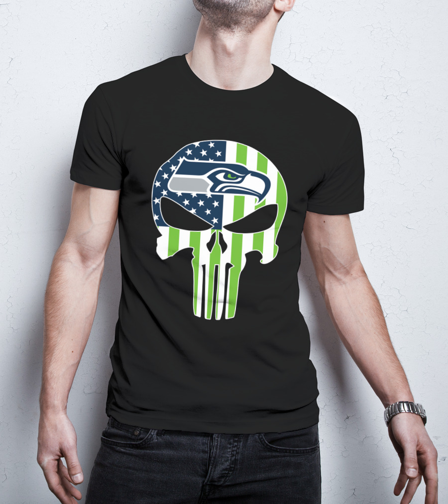 Seahawks Skull American Flag T-Shirt