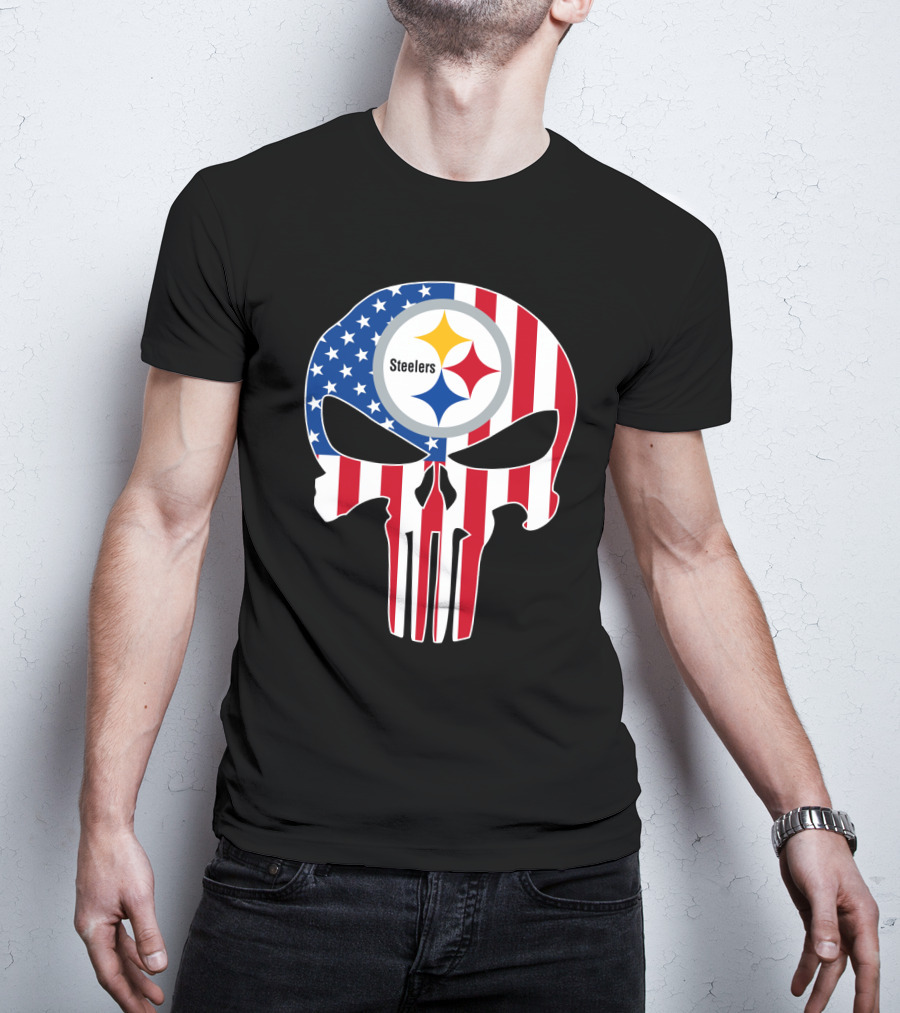 Steelers American Flag Skull T-Shirt