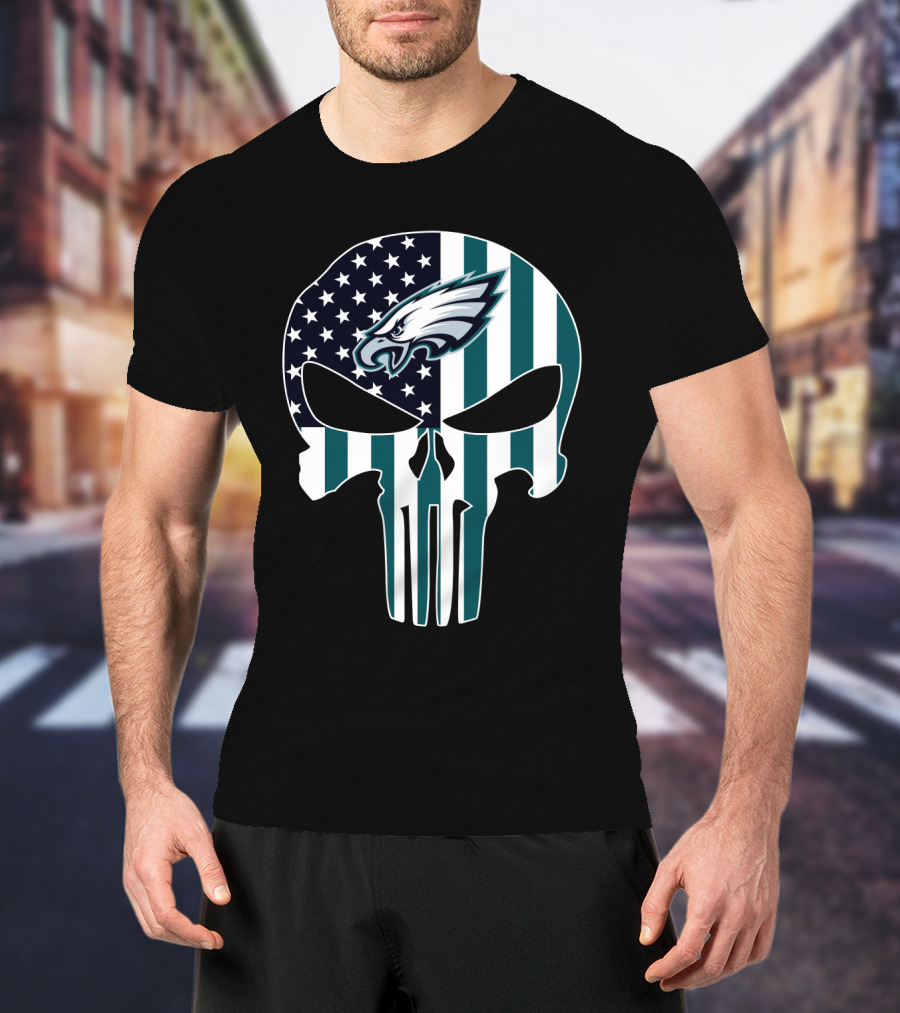 Eagles Punisher Skull American Flag T-Shirt