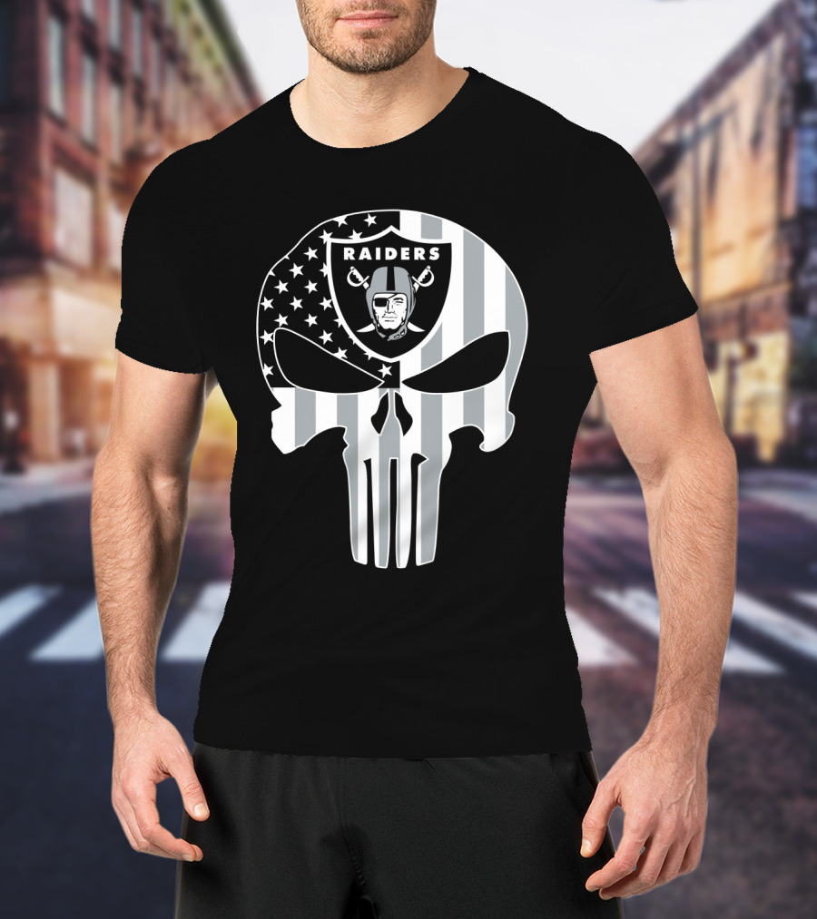 Raiders Punisher Skull American Flag T-Shirt
