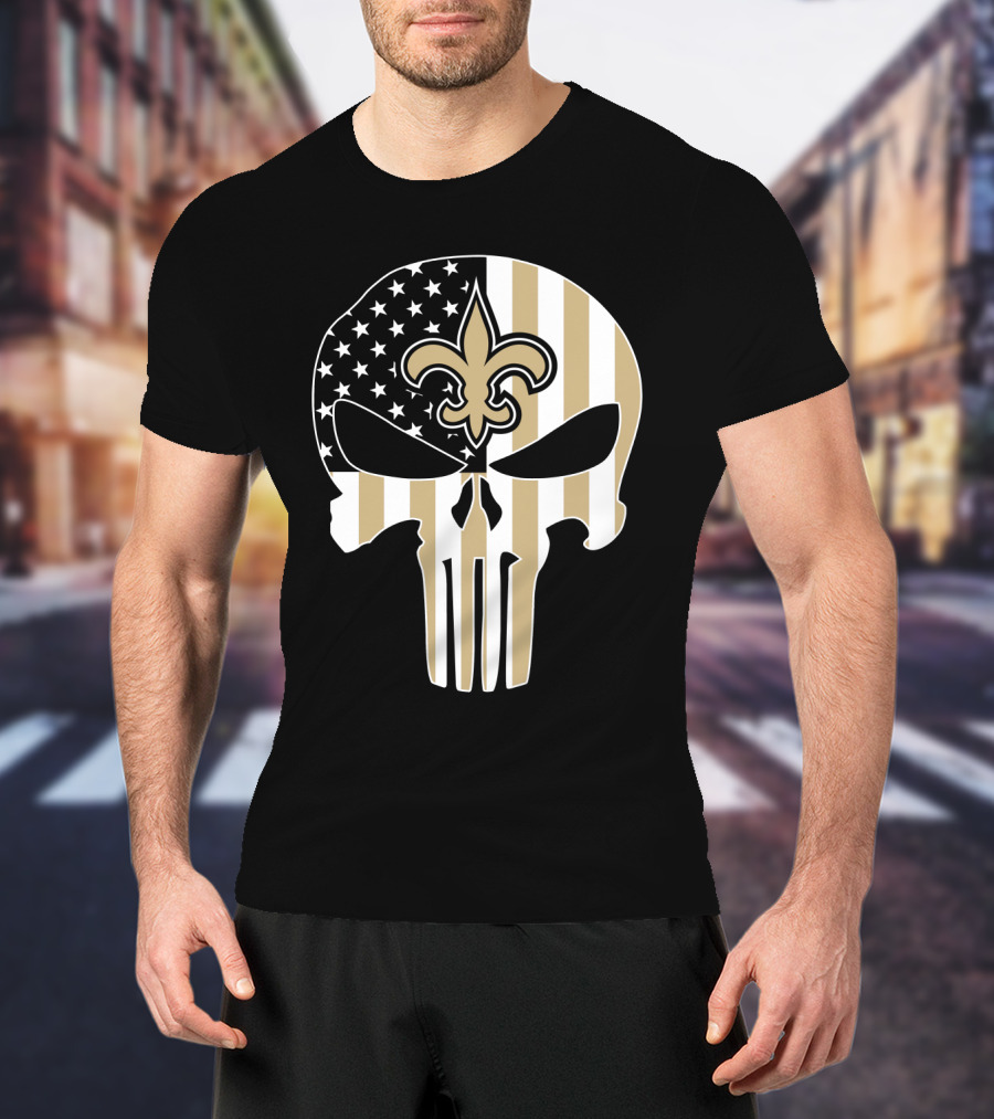 Saints Punisher Skull American Flag Fleur-De-Lis T-Shirt