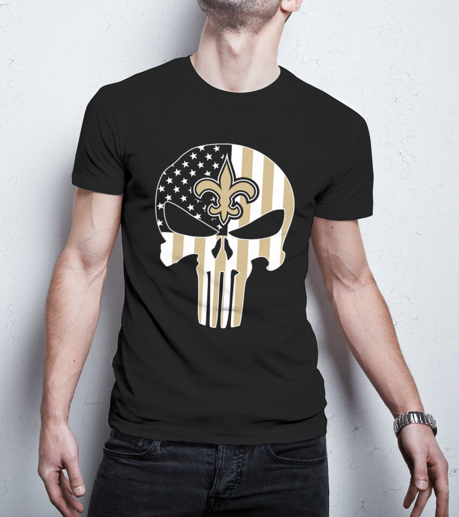Saints Punisher Skull American Flag Fleur-De-Lis T-Shirt