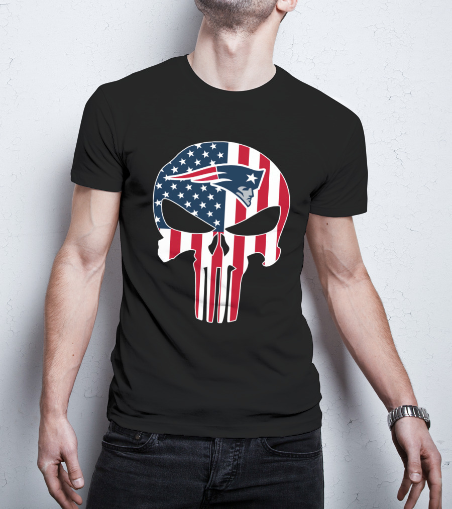 Patriots Skull American Flag Punisher Style T-Shirt
